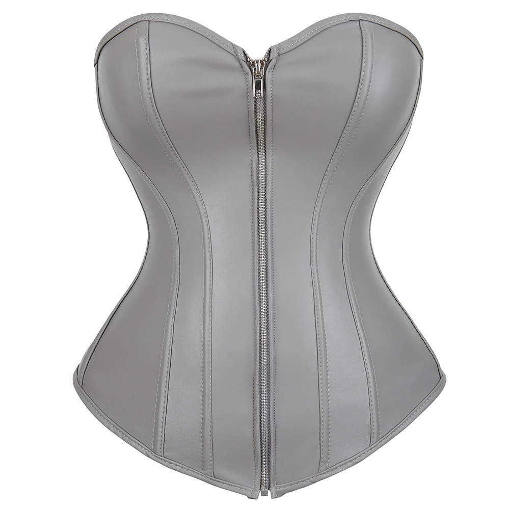 Sexy Leather Corset Tops for Women Plus Size Steampunk Zipper Corset Bustier Top Gothic Black Leather Overbust Corsets Top S-6XL