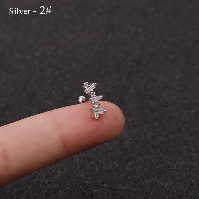 Rose Curved Cz Cartilage Stud Helix Rook Conch Screw Back Earring 10g Stainless Steel Ear Piercing Jewelry 240511