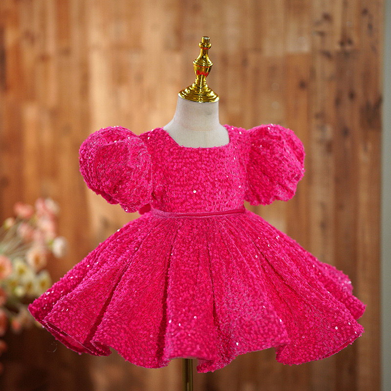 2024 Sexy Lovely Christmas Sequins Flower Girls Dresses big bow Kids Birthday Girl Pageant Gowns sequined princess gowns First holy Communion gowns Ba