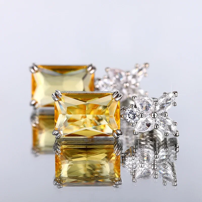 New Simple and Elegant Square Cubic Zirconia Earrings Bling Yellow CZ Dangle Luxury Women Wedding Engagement Jewelry