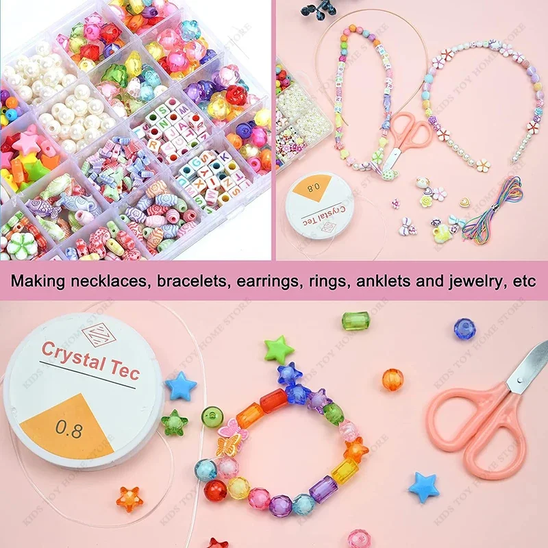 Bead Kids Set for Jewelery Making Craft Beads Little Girls DIY Necklaces Bracelet Children Games Gift Jewelry
