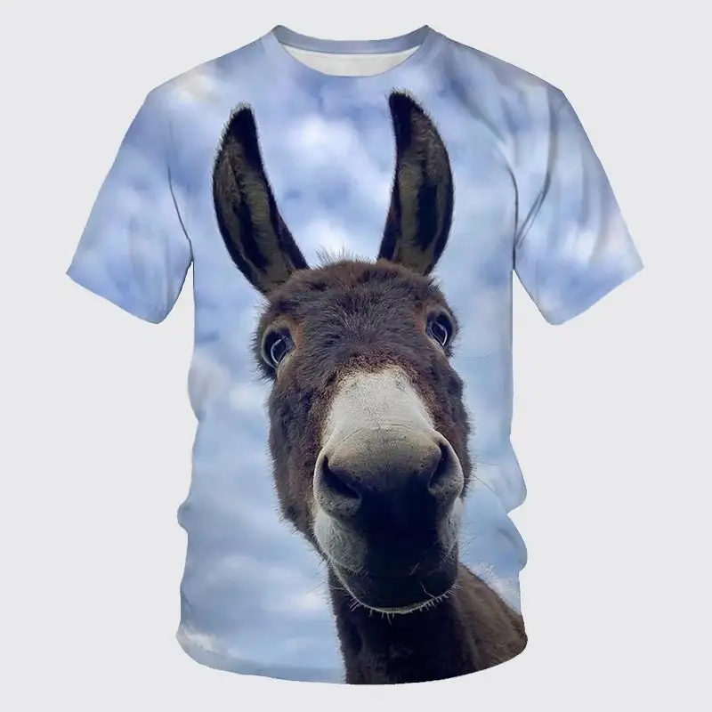 Summer New Hip -Hop Funny Men's T -shirt, Cute Iittle Donkey 3D Printing Animal Round Collar Tees Short -Sleeved Cool Dry Tops.