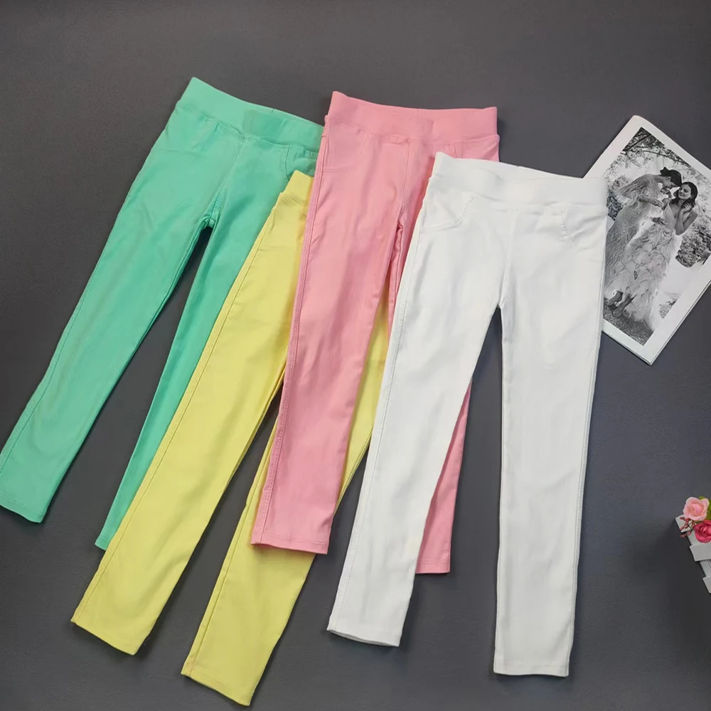 Children's Pants Spring and Autumn Candy Elastic Pencil Pants Girls' Solid Color Tights 2-11Y Baby Summer Feet Pants