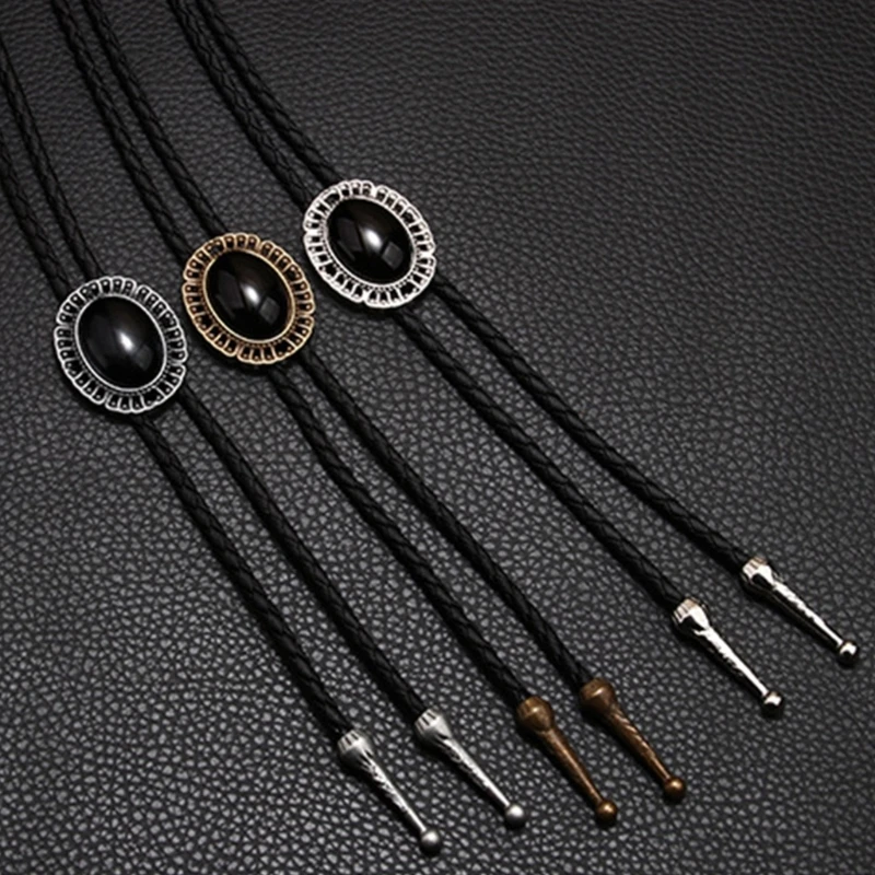 Adjustable Bolo Tie Popular Western Cowboy Teens Men Women Necklaces Dance Necktie Vintage Shirts Obsidian Pendant Wholesale