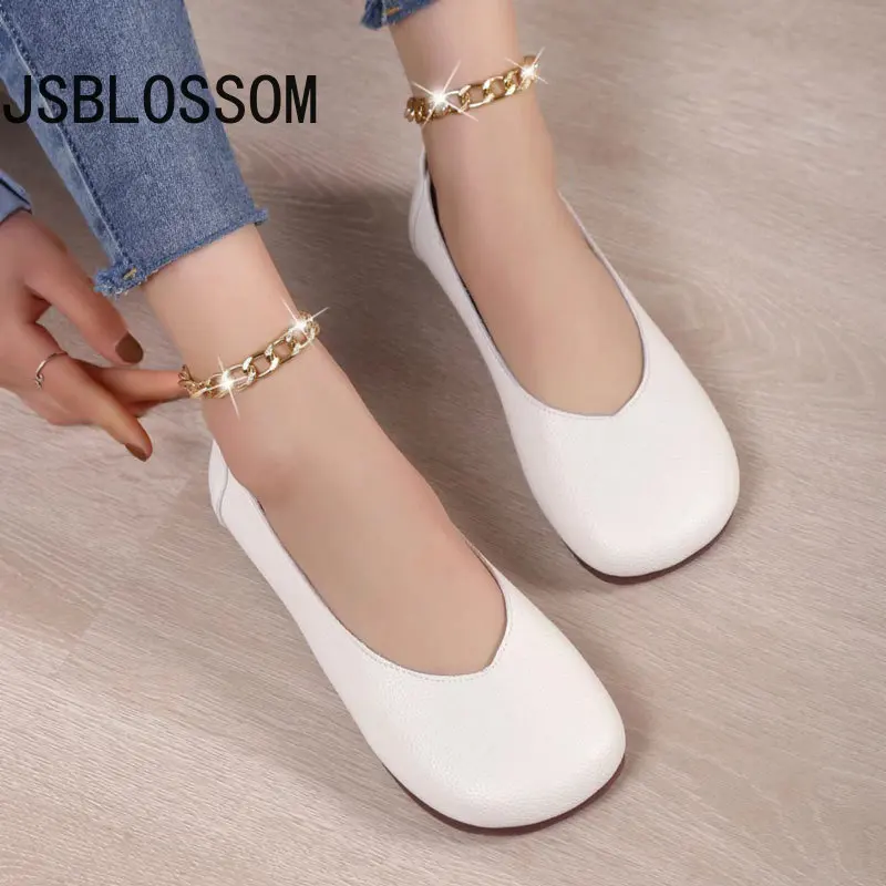 Plus Size Artificial Leather Flat new 2025 Shoes Woman Handmade Leather Loafers Flexible Spring Casual Shoes Woman Flats Zapatos Mujer