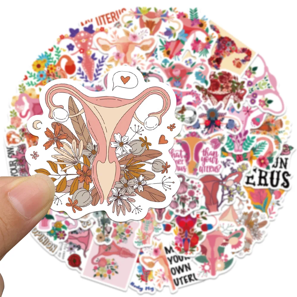50PCS 2025 Uterus Flowers Pro Choice Stickers Womens Rights Feminist Protest Sticker for Water new Bottle Laptop Skateboard Lage