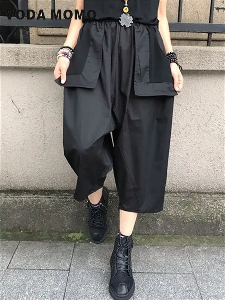 Nine-point Pants Haruku Casual Cargo Pants Solid Baggy Straight Trouser 2025 Wide Leg Pockets Joggers Trousers new Y2K Women Streetwear