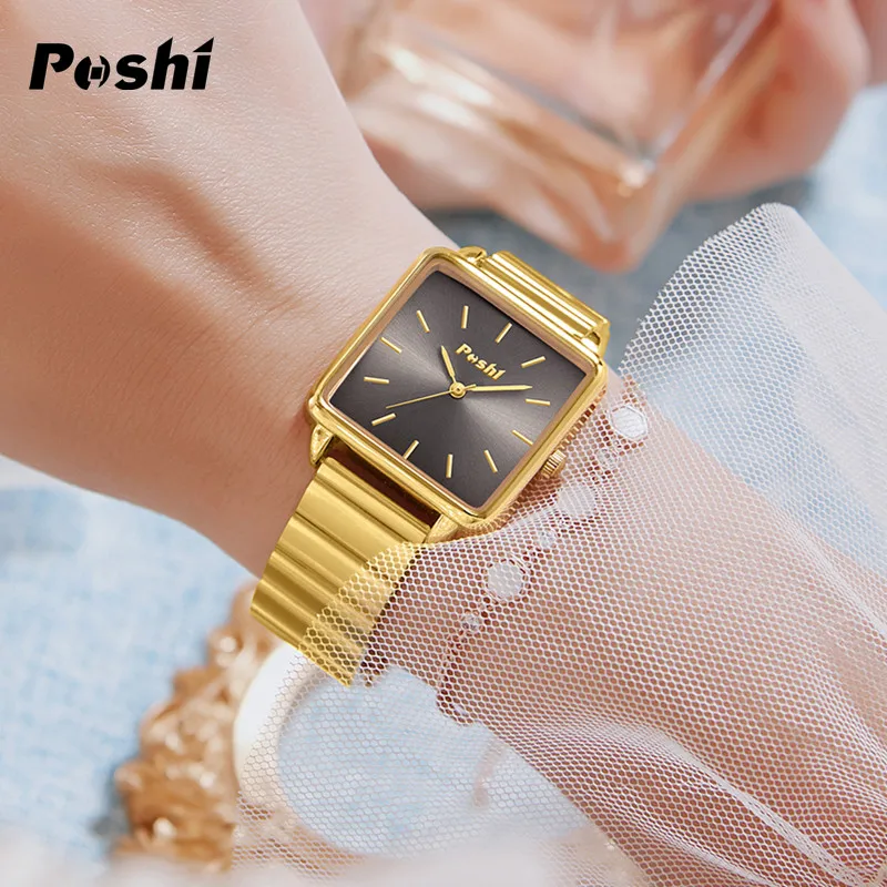 POSHI Quartz Watch for Women Waterproof Alloy Strap Women's Watches Casual Ladies Bracelet Original Brand Wristwatch reloj mujer