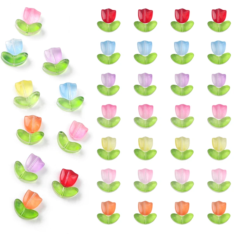 10/20Sets Handmade new Colorful Glass Tulip Flower Beads Charm for Earring Bracelet Necklace 2025 DIY Jewelry Craft Making Accessories