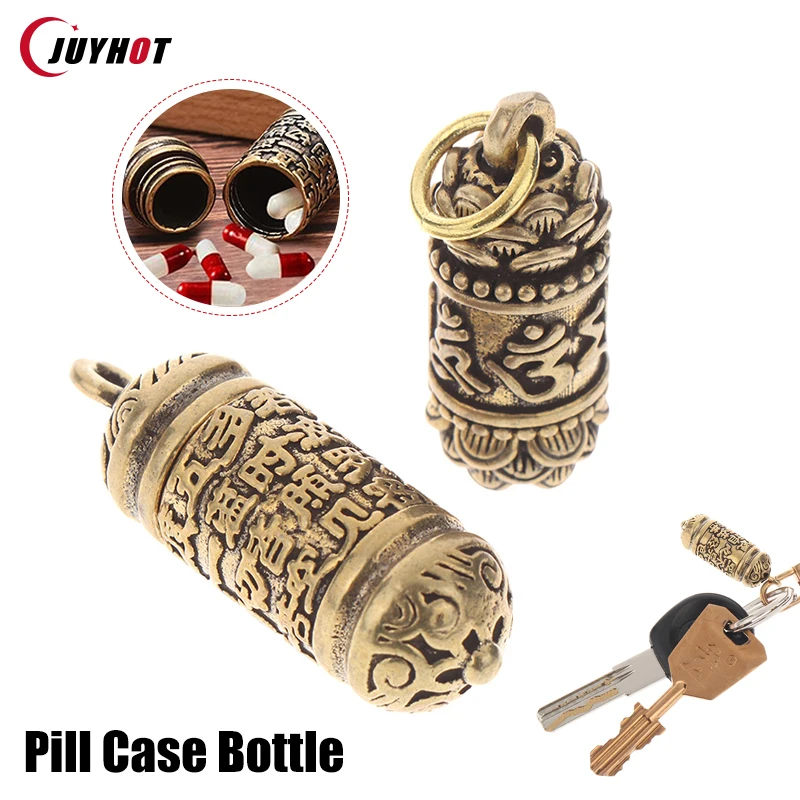 Brass Buddha GuanYin Sutra Cylinder Pendant Keychain Hanging Necklace 2025 Jewelry new Pill Box Medicine Case Container Bottle Keychains
