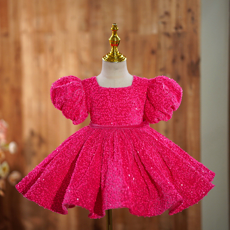 2024 Sexy Lovely Christmas Sequins Flower Girls Dresses big bow Kids Birthday Girl Pageant Gowns sequined princess gowns First holy Communion gowns Ba