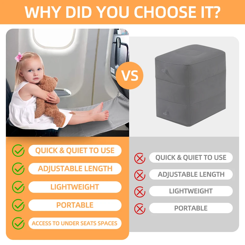 Kids Travel Airplane Bed Baby Pedals Bed Portable Travel Foot Rest Hammock Kids Bed Airplane Seat Extender Leg Rest For Kids