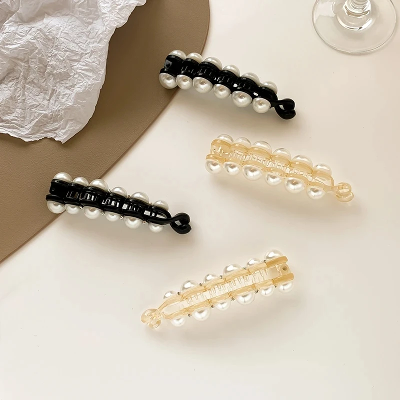 Pearls Hairpins Banana Clip for Women Ponytail Twist Claw Sweet Hairpin Girl Ponytail Barrettes Hairgrips Hair Accessories