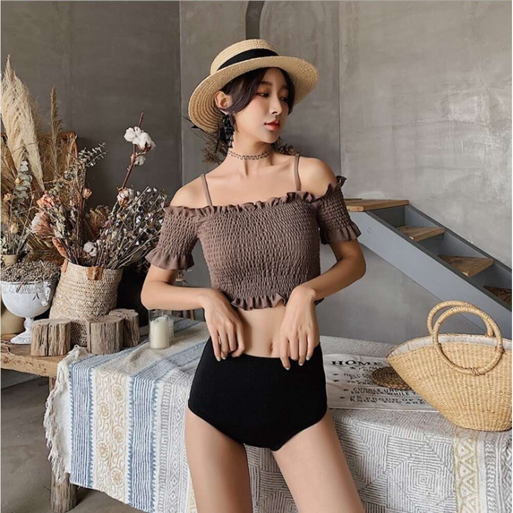 Ddmytiger Ddmytiger Swimwear Girl Cute Student One Shoulder Bra Chic Korean Ins Style Short Sleeves Over Arms Bikini H