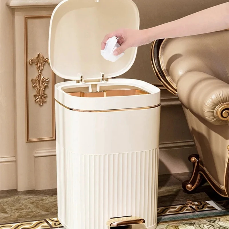 8/10/15L Light Luxury Trash Can with Lid Pedal Type Recycling Garbage basket For Large Capacity Kitchen Bathroom Trash Bin