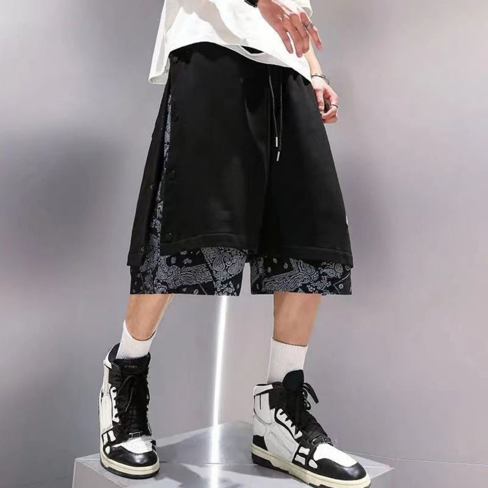 Men Short Basketball 2025 Paisley new Hippie Streetwear Hip Hop Haruku Retro Printed Irregular Loose Wide leg