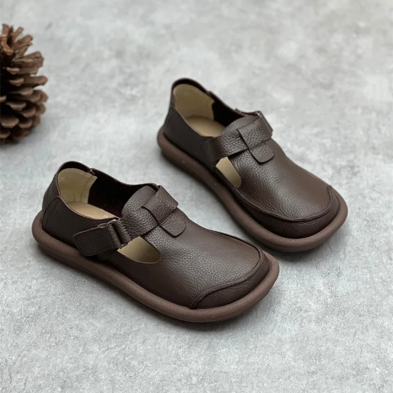 Retro cowhide 2025 flat women's shoes big head loafers real leather new shoes softMary Jane shoes