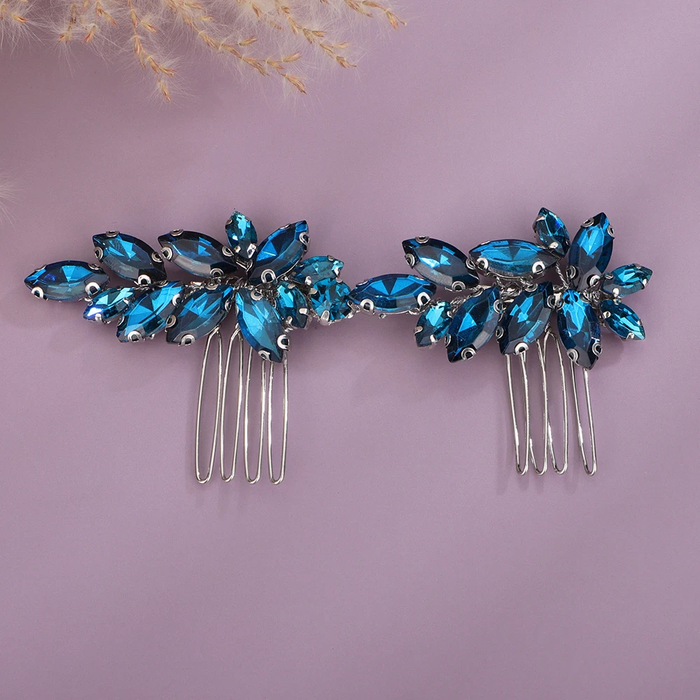 Red Rhinestone Bridal Hair Comb Party Handmade Black Wedding Head Jewelry Accessories Blue Silver Headpiece for Women and Girls