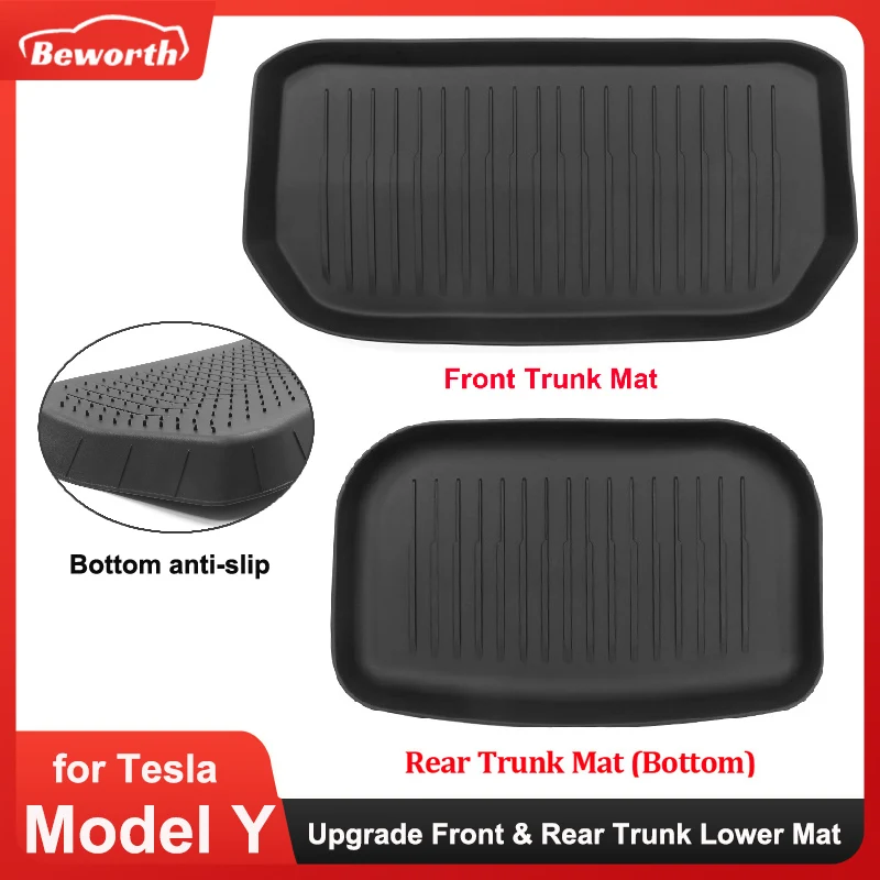 MY TPE Rubber Frunk Mat/Sub-Trunk Tray for Tesla Model Y 2021-2023 Cargo Liners Front & Rear Trunk Storage Lower Mat Waterproof