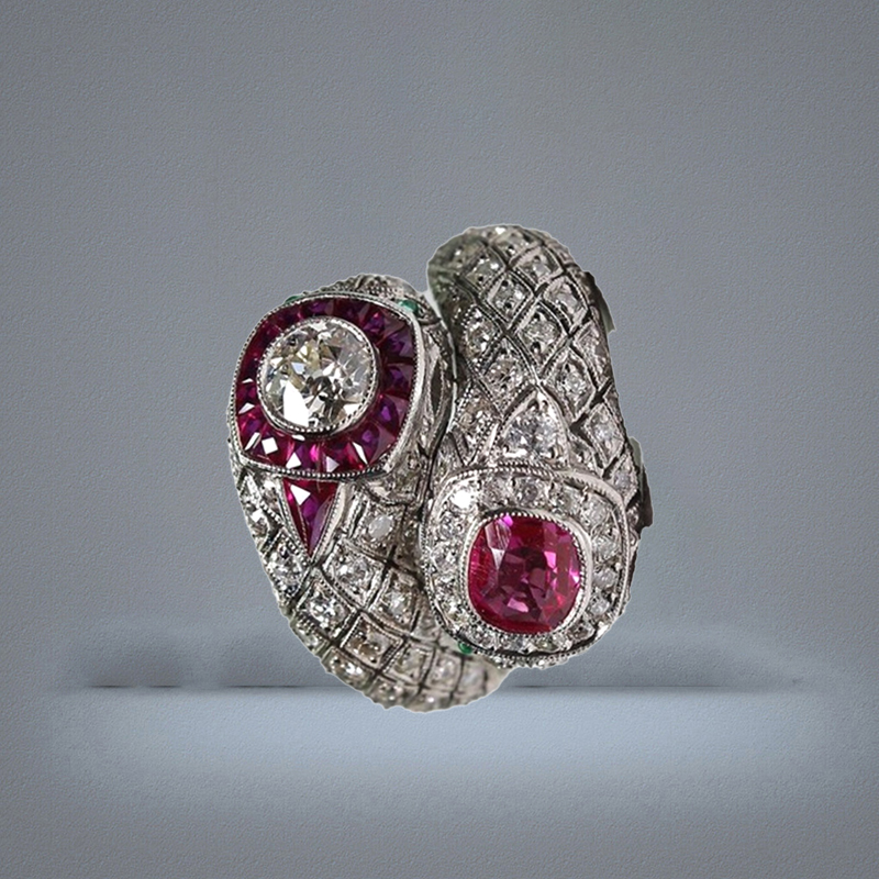 Antique Art Deco 925 Sterling Silver Ruby White Sapphire Ring Anniversary Gift Say Size 5 12