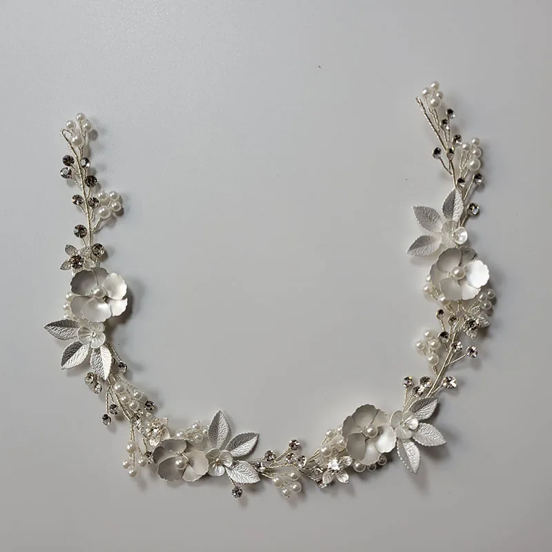 SLBRIDAL Handmade Rhinestones Crystal Pearls Floral Leaf Bridal Wedding Tiara 2025 new Headband Headpieces Women Jeweley Hair accessories