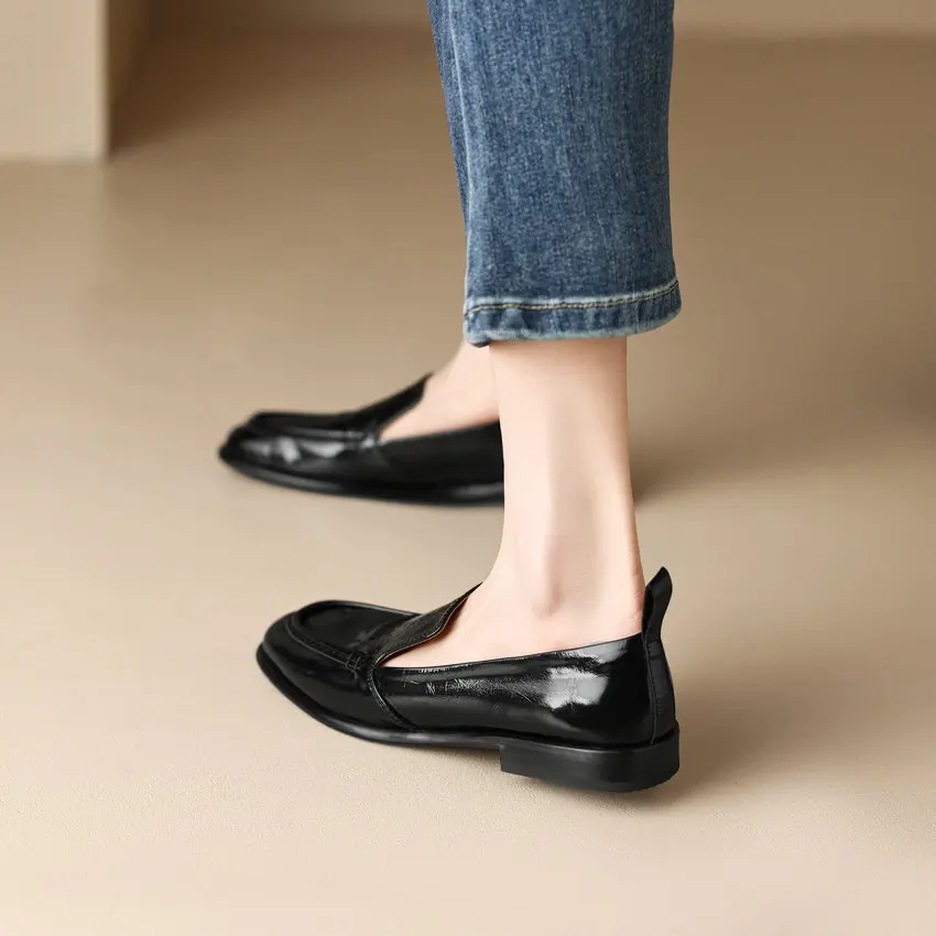 QUTAA 2023 Classic Women Pumps 2025 Spring Summer Working Casual Genuine Leather Low Heels Round Toe Loafers Shoes Woman new Size 34-40