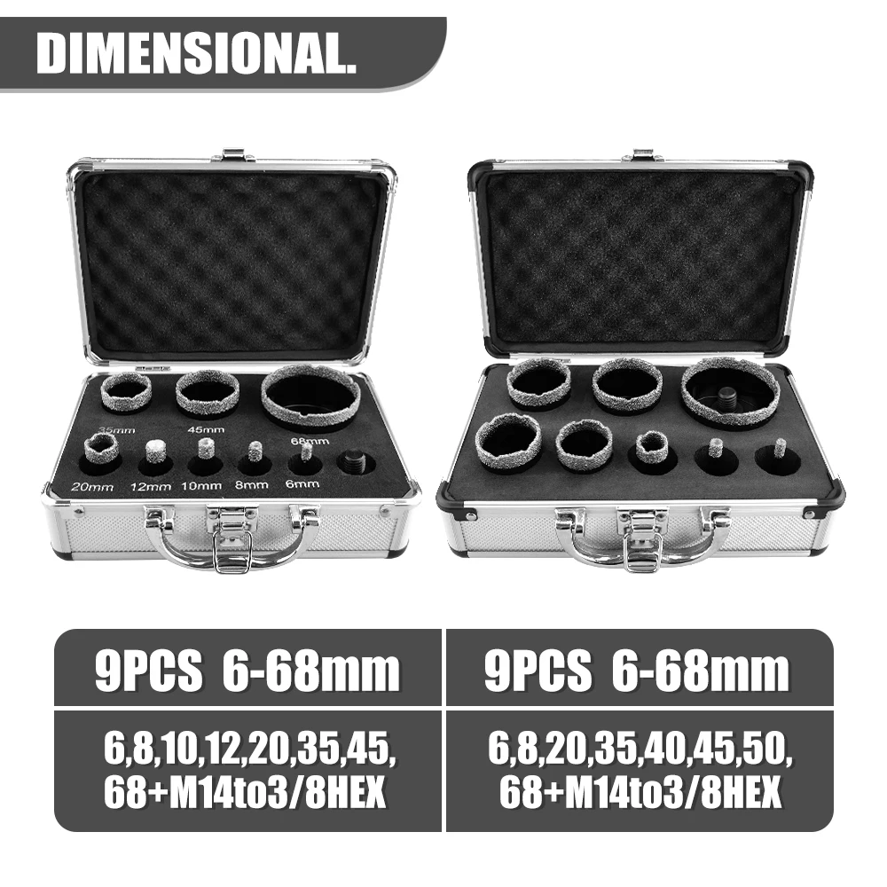 6 Pcs M14 Thread Diamond Dry Drill Bit Vacuum Brazed Drilling Core Bits Set Porcelain Tiles Crowns Granite Marble Hole Saw Tools