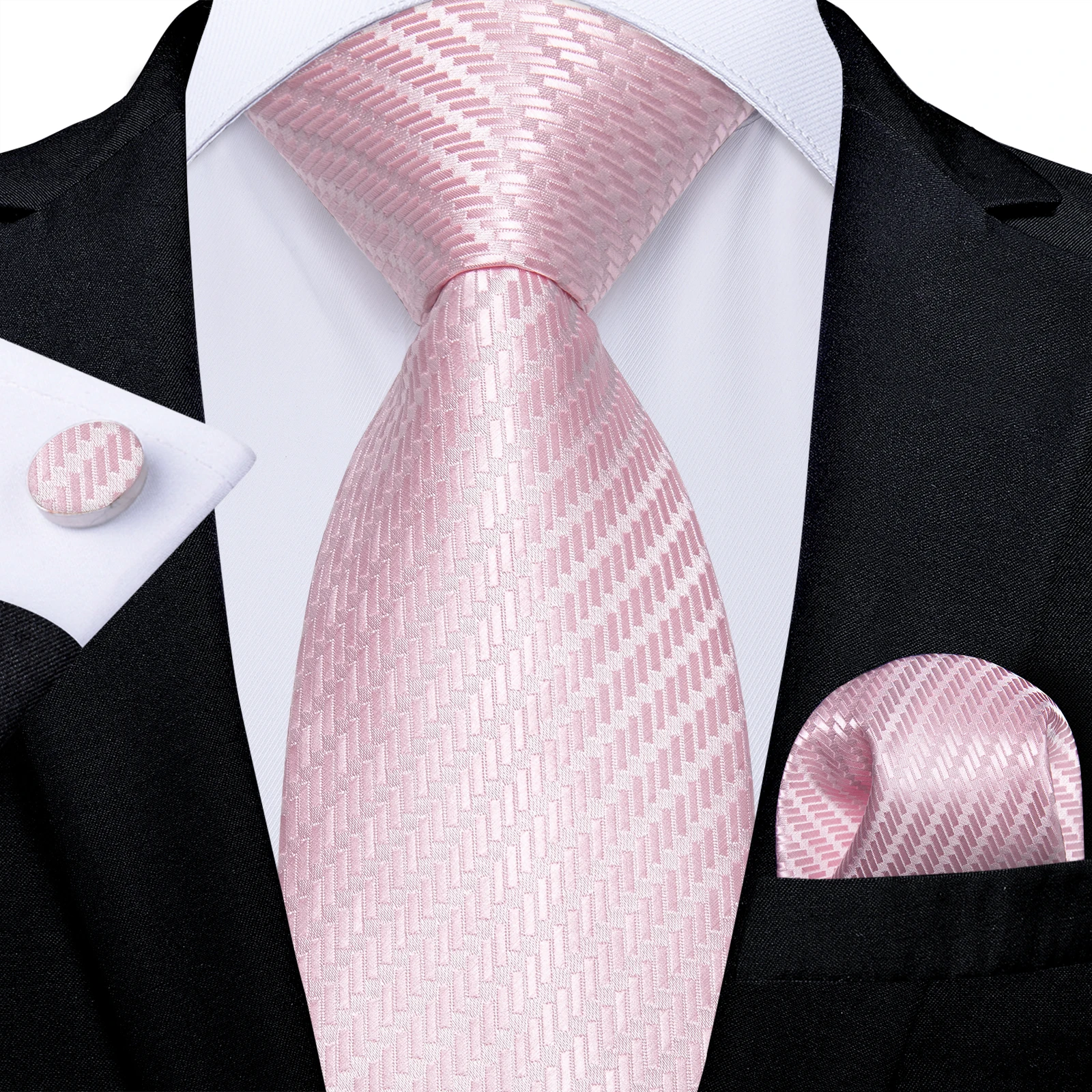 Pink Plaid Striped Silk Ties for new Men Pocket Square 2025 Cufflinks Wedding Party Accessories Gift 150cm Length Neck Tie Set