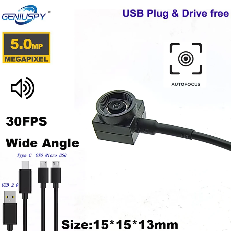 Mini 15*15mm 30fps 5MP Auto Focus Webcam Wide Angle Mini Usb Camera Audio Video Web Computer Laptop Webcam Micro Web Usb Cam