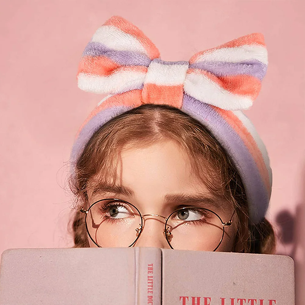 Cute Dot Striped Bowtie Hair Band Classic High Elastic Big new Soft Coral 2025 Fleece Makeup Headbands For Women Washing Face Shower Spa