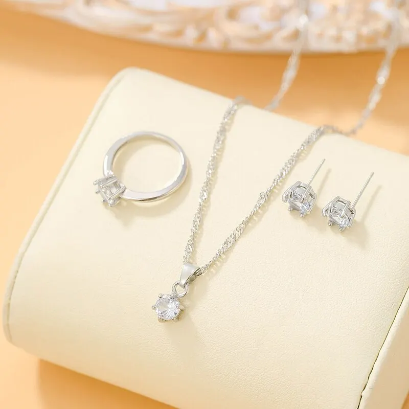 4PCS Set Gold-Color Simple Jewelry Set new Of Ring Earrings And Pendant Necklace 2025 For Women Elegance Exquisite Jewelry Set