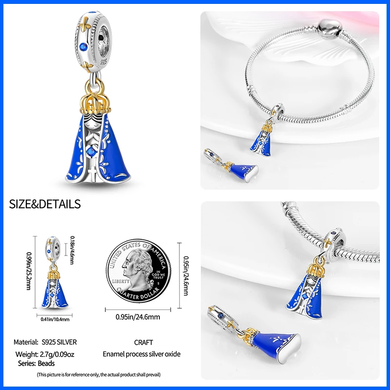 925 Sterling Silver Nossa Senhora Aparecida Dangle Charms Beads Fit Pandora 925 Original Bracelets DIY Jewelry Making For Women