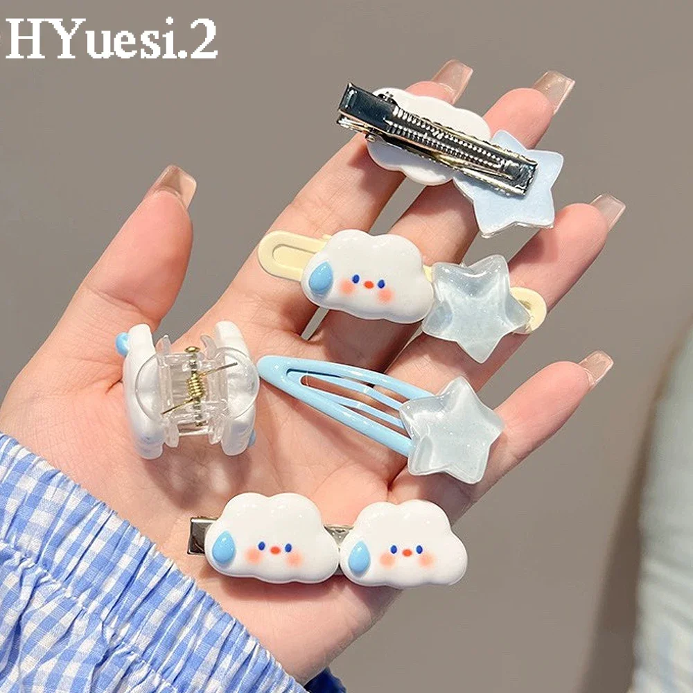 White Cloud Series Girls Sweet Hairpin Hair Ties Summer Mini Blue Star Hair Claws Cute BB Side Bangs Snap Hair Clips Barrettes