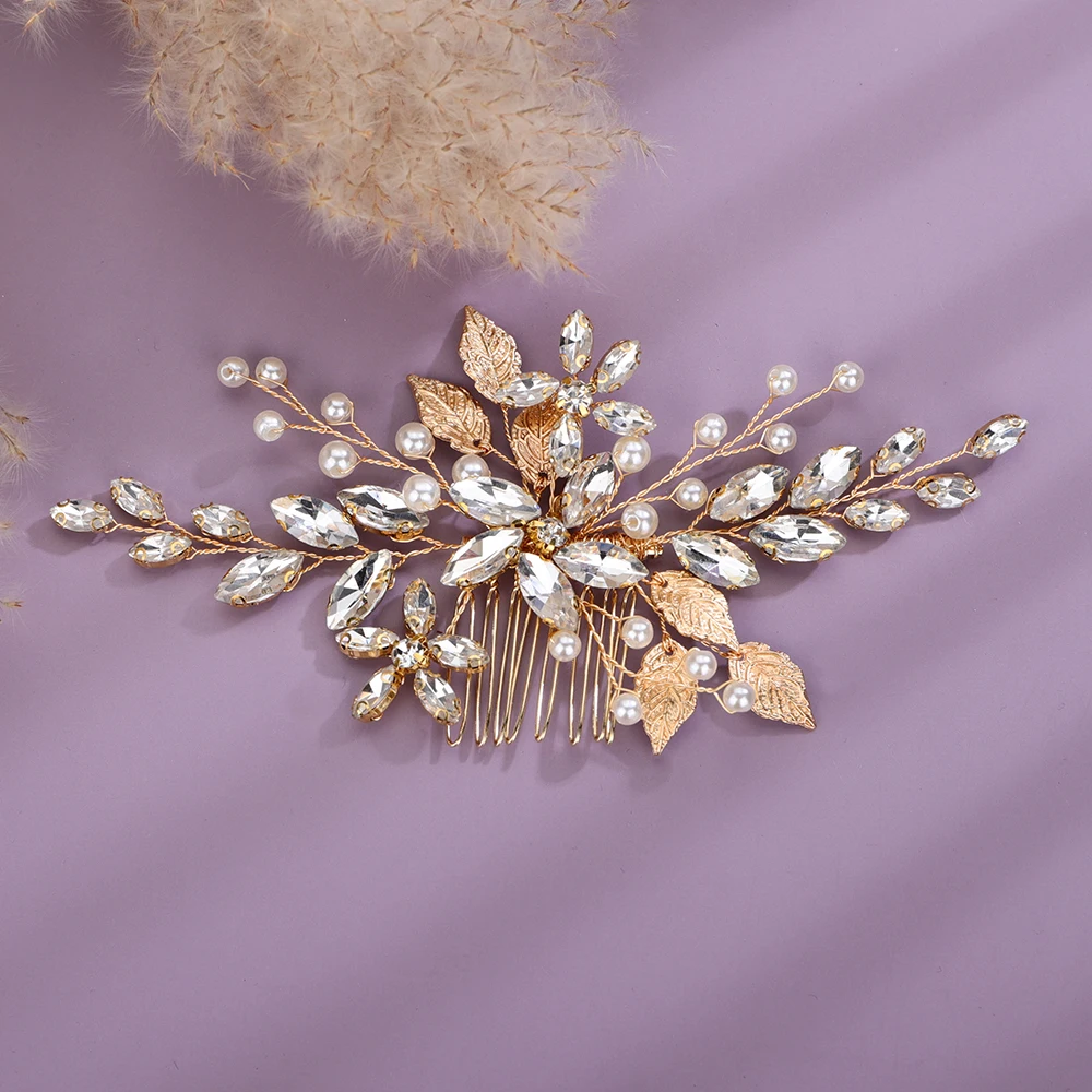 2025 Blue new Red Rhinestone Bridal Headpiece Women Handmade Hair Comb Party Wedding Head Accessories Jewelry Sier Gold Party Tiaras