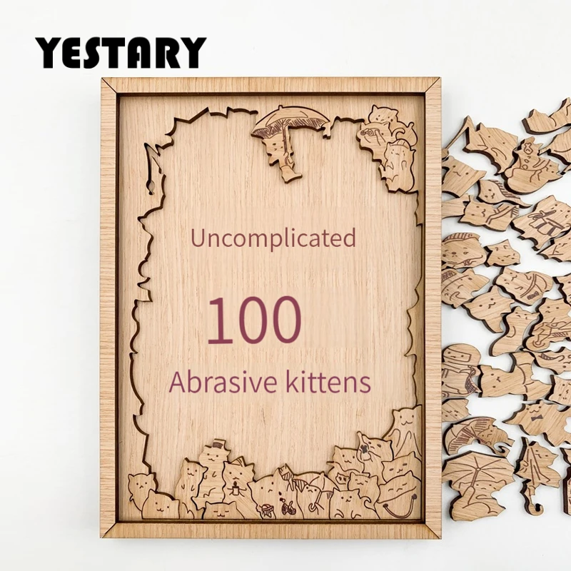 YESTARY 100pcs Cats Wooden Puzzle Kids Toys Impossible Puzzles Teaser Irregular Board Game Educational Toy For Children Present