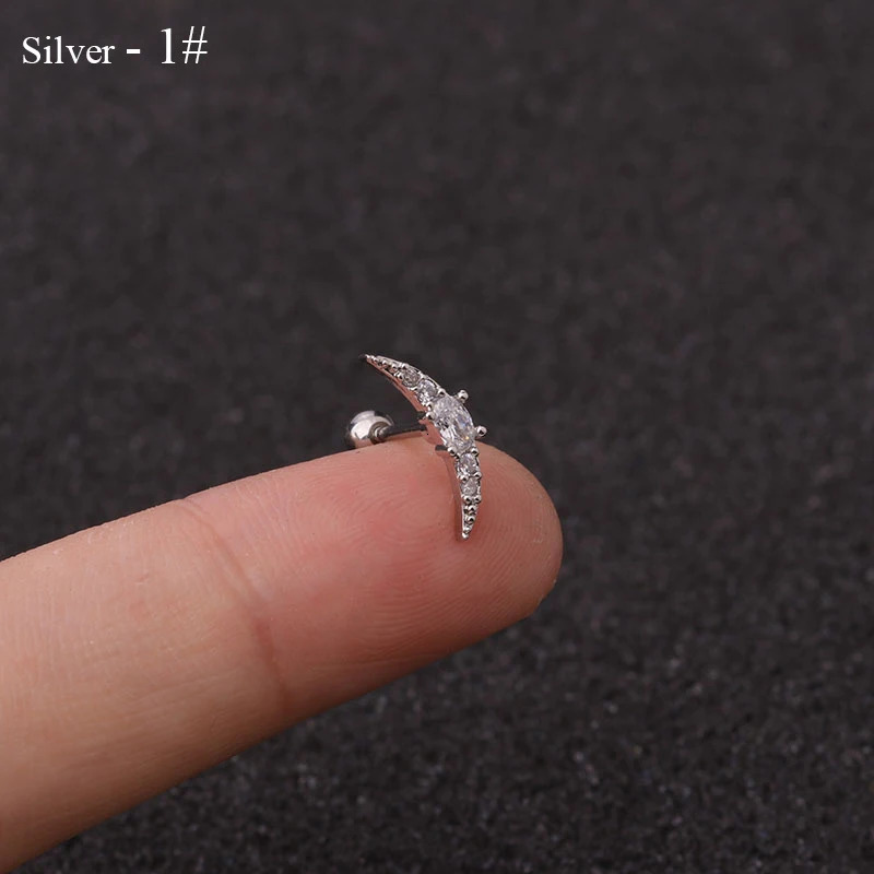 Rose Curved Cz Cartilage Stud Helix Rook Conch Screw Back Earring 10g Stainless Steel Ear Piercing Jewelry 240511