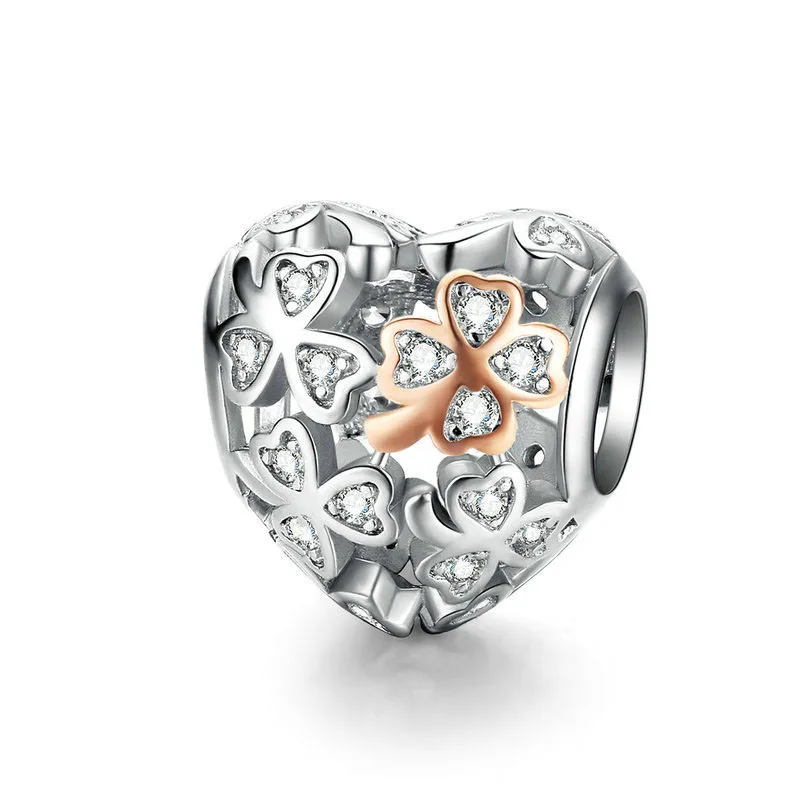 New Fine 925 Sterling Silver Lucky Grass Beads Charms Lucky Clover Dangle Fit Original Pandora Bracelet DIY Women Amulet Pendant