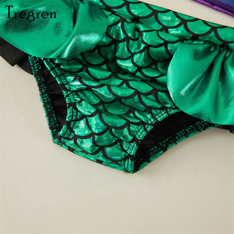 Tregren Toddler Kids new Girl 2025 Mermaid Bikinis Set Summer Beachwear Halter Top Swimwear Swimming Pool Bathing Suit with Headband