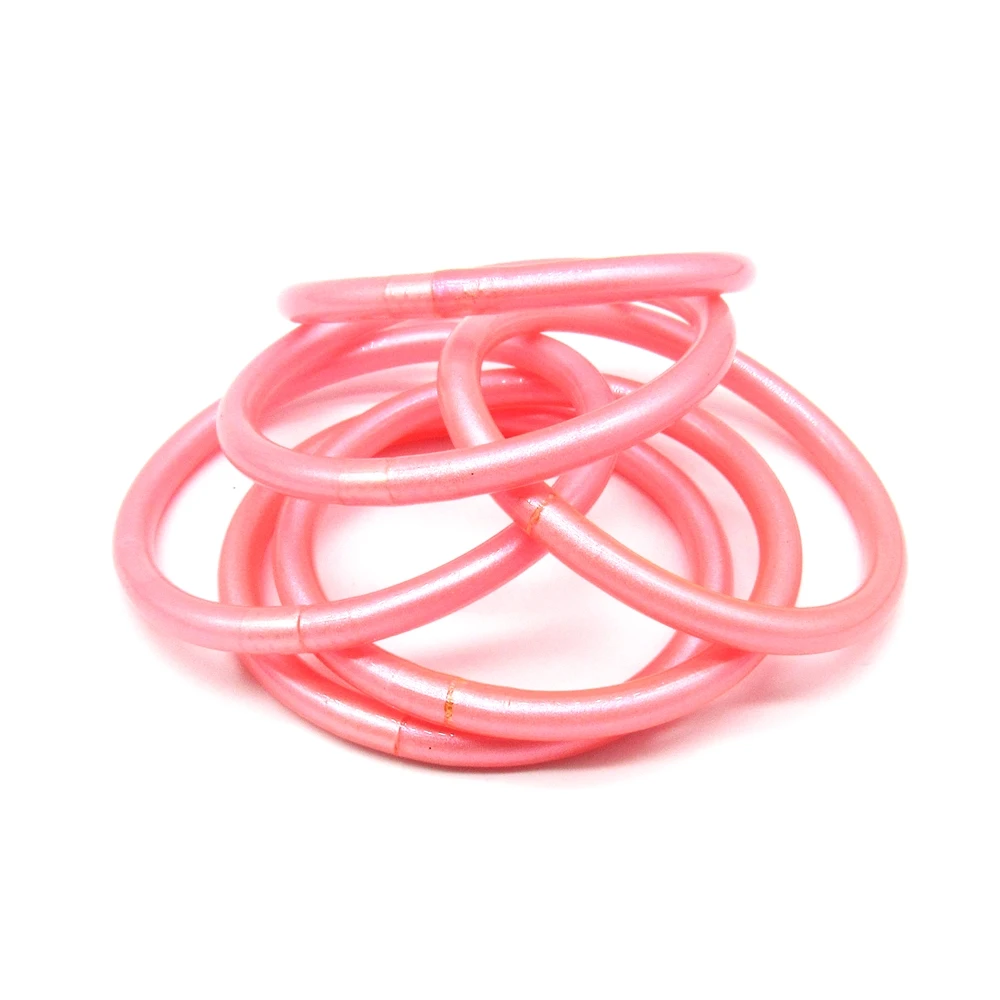 7Pcs/Set Multi-color Mix and Match Glitter Filled Silicone Jelly Bracelet Lightweight Buddha Girl Bracelets Bangle for Women
