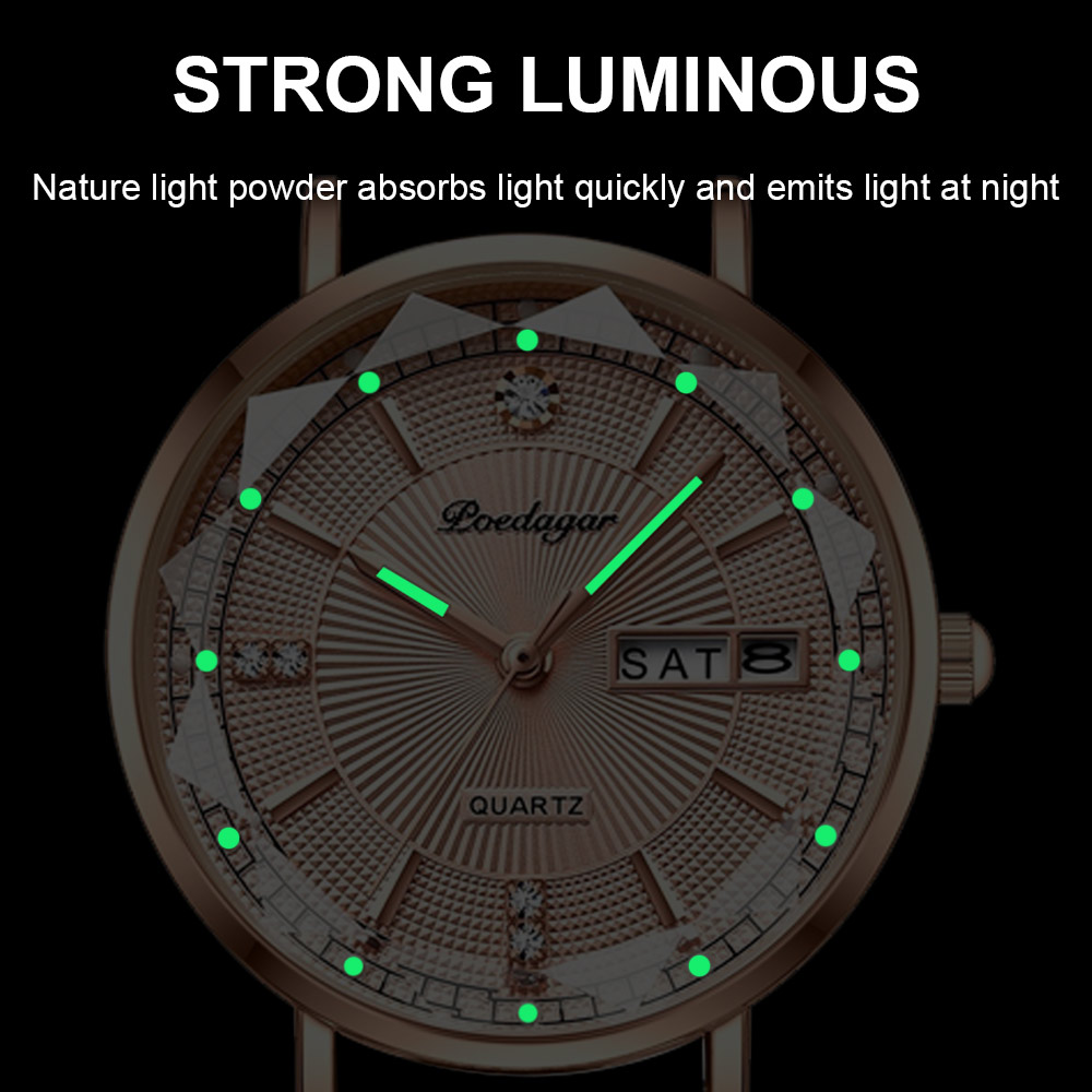 Relojes de cuarzo de lujo para mujer, pulsera informal de malla luminosa, resistente al agua, de acero inoxidable, novedad de 2024