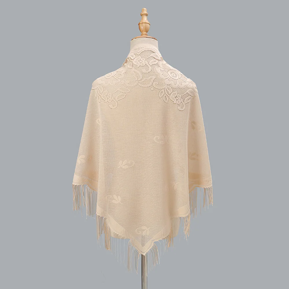 Lace Tassels Triangle Scarf Sheer Hollow Out Breathable Scarves Long Fringe Muslim Hijabs Evening Party Shawl Elegant Shawl