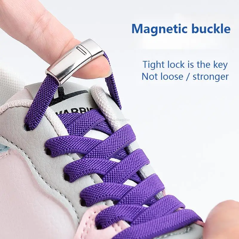 Magnetic Lock Shoelaces without 2025 ties Elastic Laces Sneakers No Tie Shoe laces Kids Adult 8mm new Bold Flat Shoelace Rubber Bands