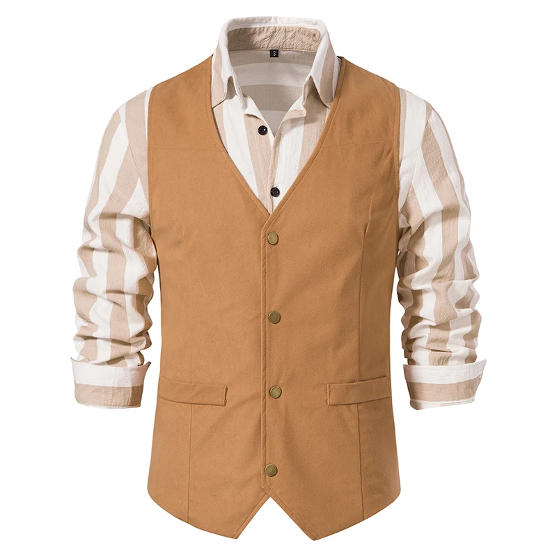 West Cowboy new Vest Male Medieval Retro Vest 2025 for Men Black Khaki Dark brown Men's vest