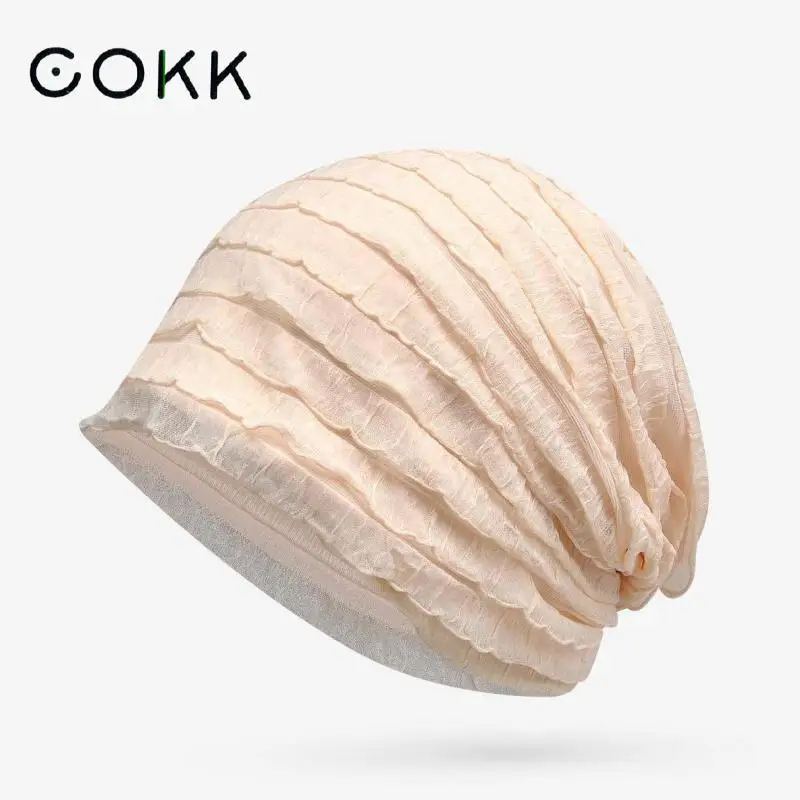 COKK Women Hat Beanie Spring Summer Hats For Women new Sunscreen Breathable Bonnet Femme 2025 Winter Cap Casual Stripe Solid Gorro Soft