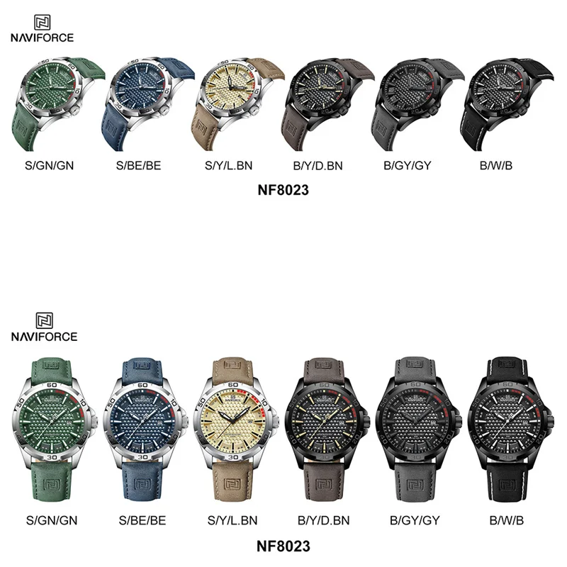 NAVIFORCE Men Wristwatch Top Brand Luxury Waterproof Watch Blue Genuine Leather Sport Military Quartz Original Male Clock 8023