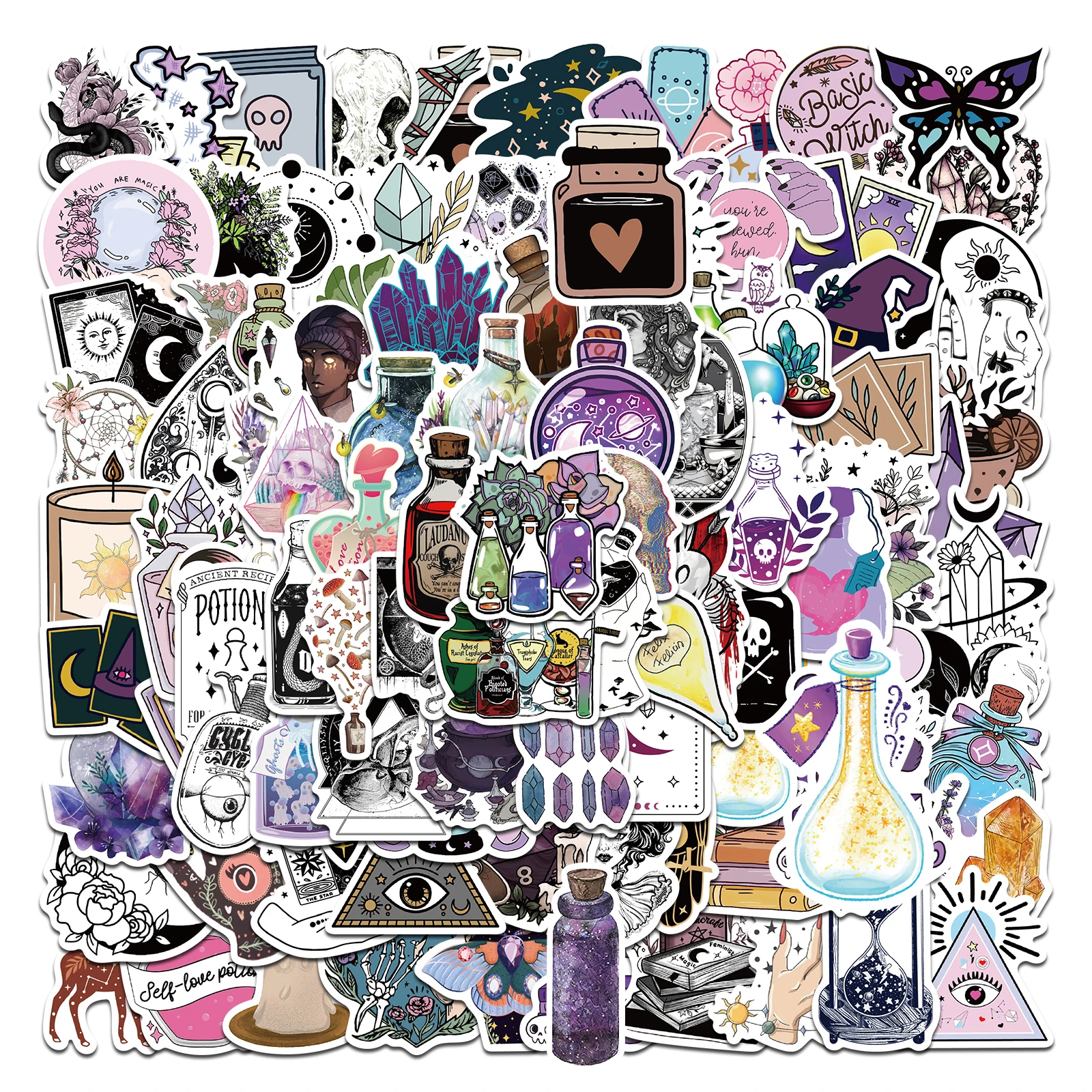 50/100/200Pcs Boho Witchy Apothecary Stickers Witch Sticker Tarot Goth Stickers Waterproof Toy 2025 Decals for Kid new Girl Gift