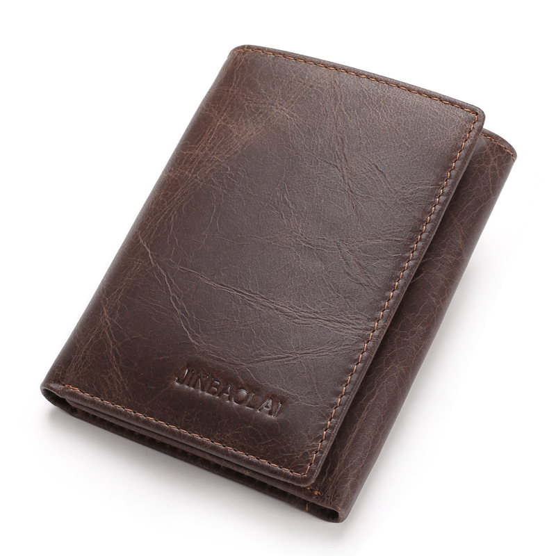100% Genuine Crazy Horse Wallets Vintage Trifold Zip Coin Pocket Purse Cowhide Leather Wallet For Men WB14 2968