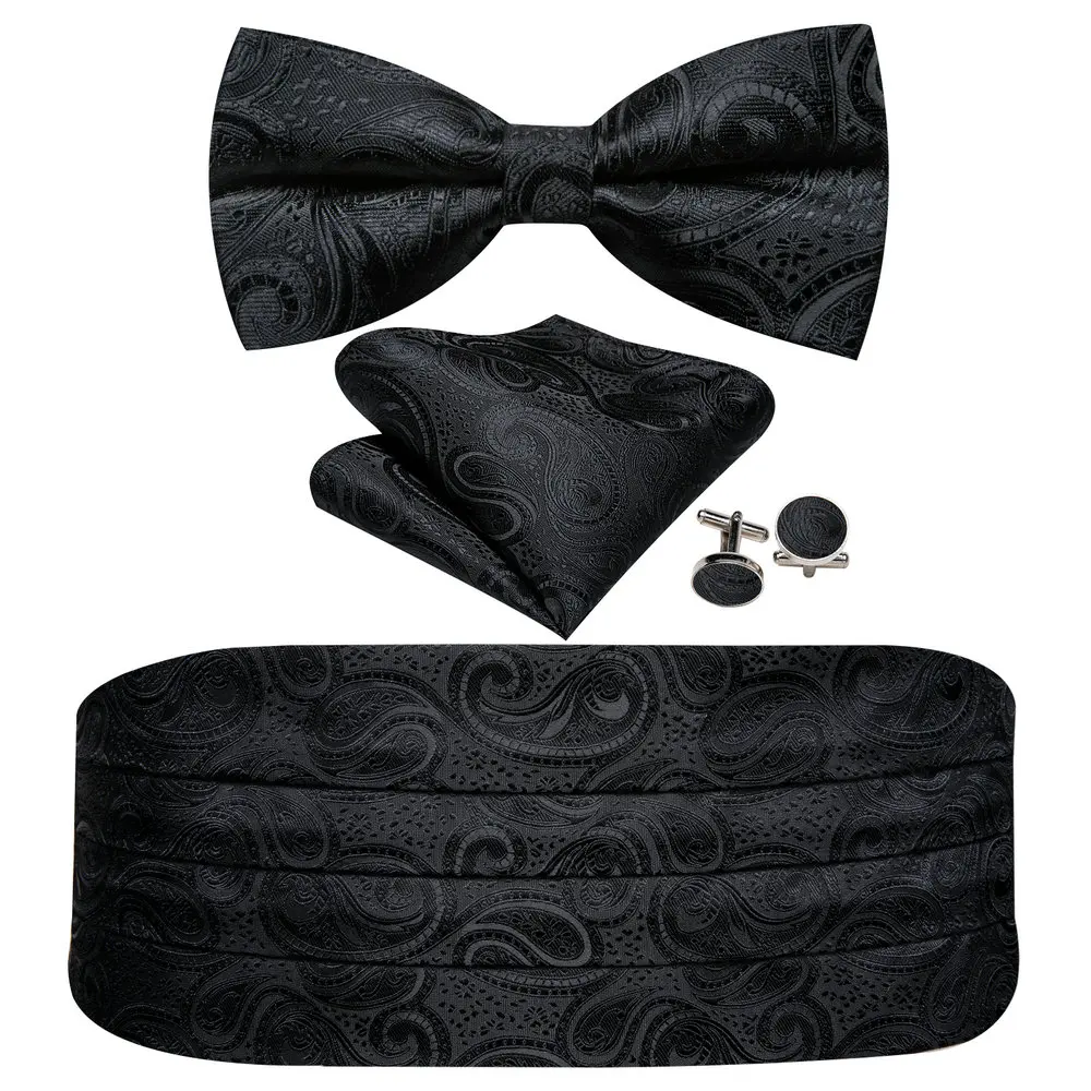 Formal Balck Silk Cummerbund For Men Classic Paisley Jacquard Bow Tie Set New Tuxedo Suit Accessorie Wedding Party Barry.Wang