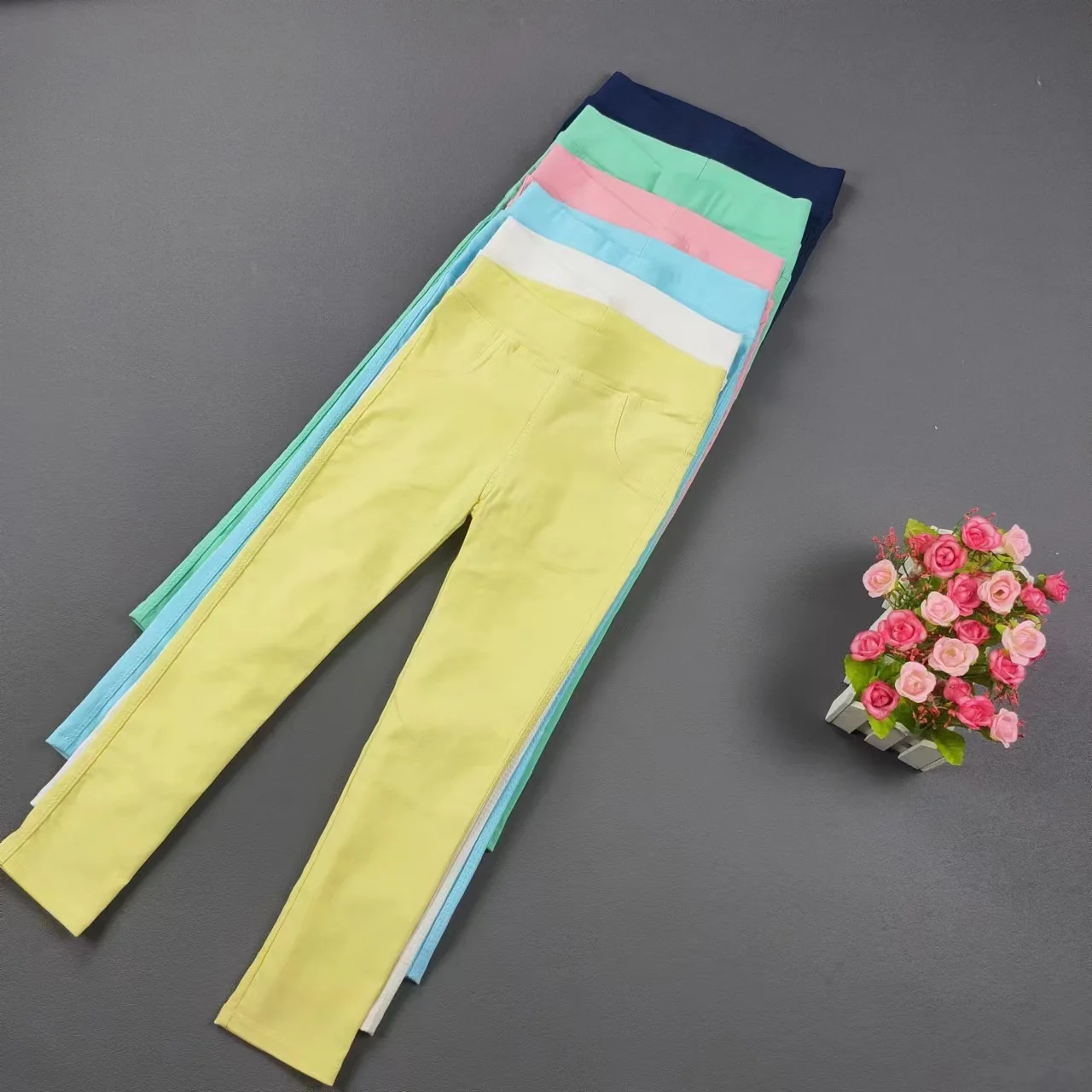 Children's Pants Spring and Autumn Candy Elastic Pencil Pants Girls' Solid Color Tights 2-11Y Baby Summer Feet Pants