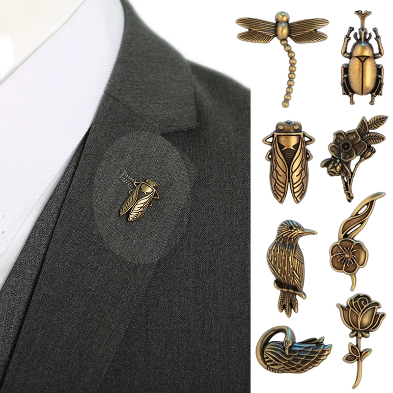 Vintage Alloy Animal Brooch For 2025 Men Enamel Flower Bronze Bird Bee Insect Brooches Shirt Collar Pins Clothing new Jewelry Decoration